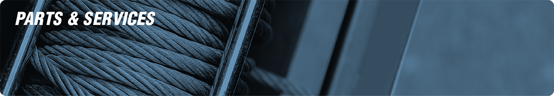 Parts and Services Banner words overs a picture of a wire rope drum